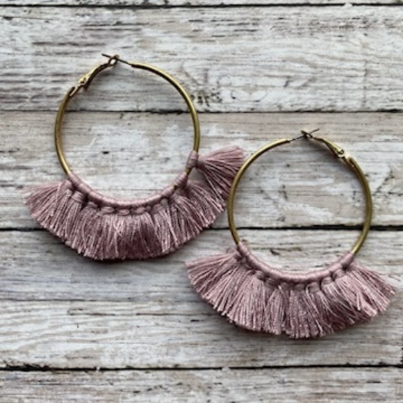 Fringed Hoop Earrings - Picture 2 of 3